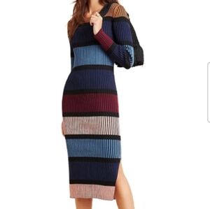NWOT Women’s Anthropologie Dolan Sweater Blue Scoop Neck Stripe Rib Knit Dress